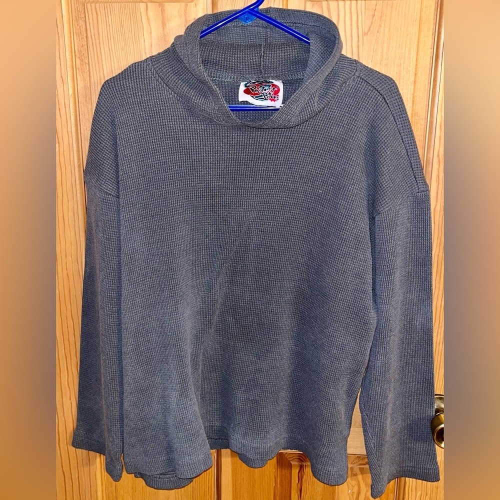 Protest Blues Vintage 90s Men's Waffle Knit Hoodie Gray Large Made in USA Grunge